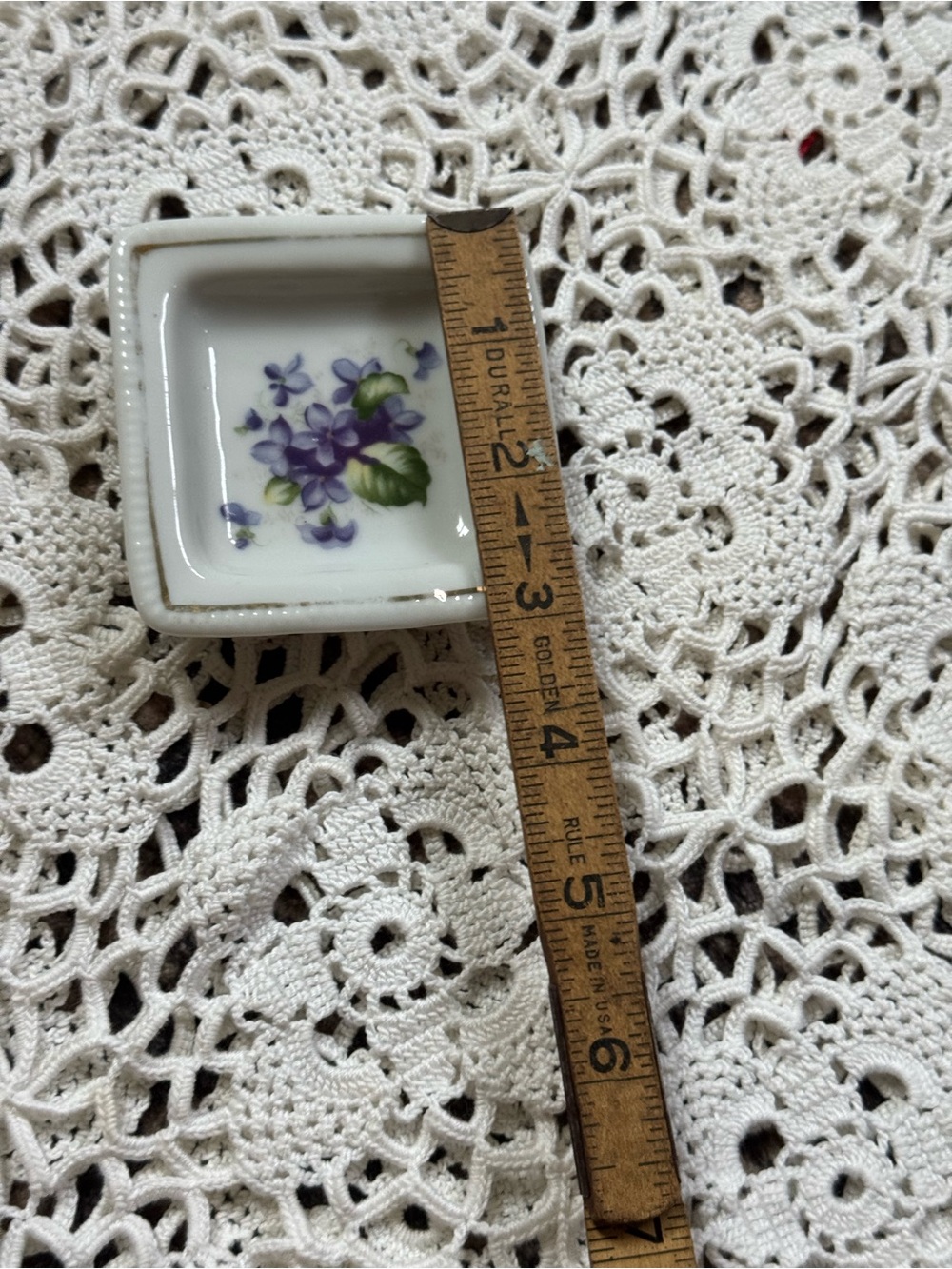 Vintage White Ceramic Square Dish with Purple Floral and Gold Trim - Picture 4 of 5